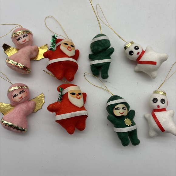 Vtg Lot of 25 Flocked Kitschy Mini Christmas Ornaments Santa Elf Satin Balls - Picture 2 of 11